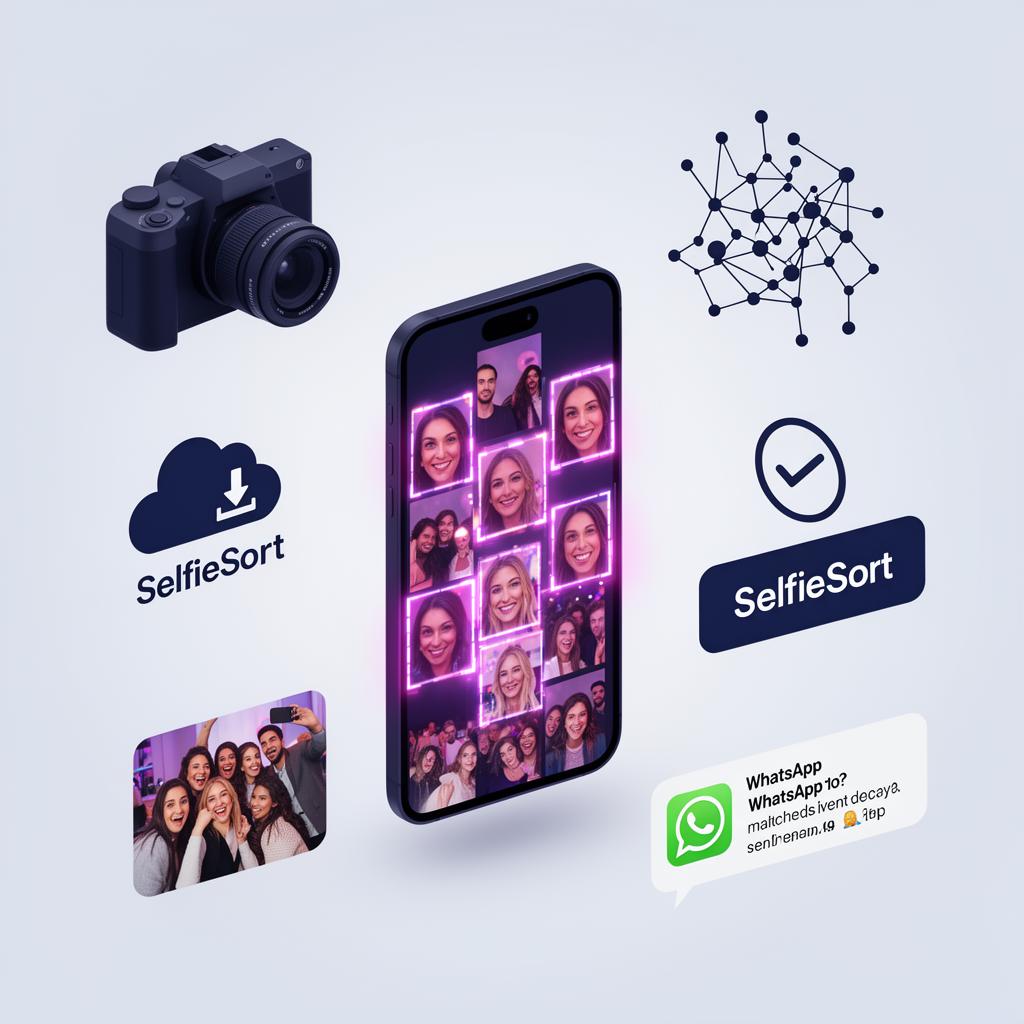 AI face-match event photo delivery feature illustration